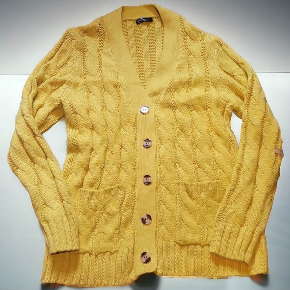 Women's Mustard Cable Knit Cardigan - Picture 2 of 6
